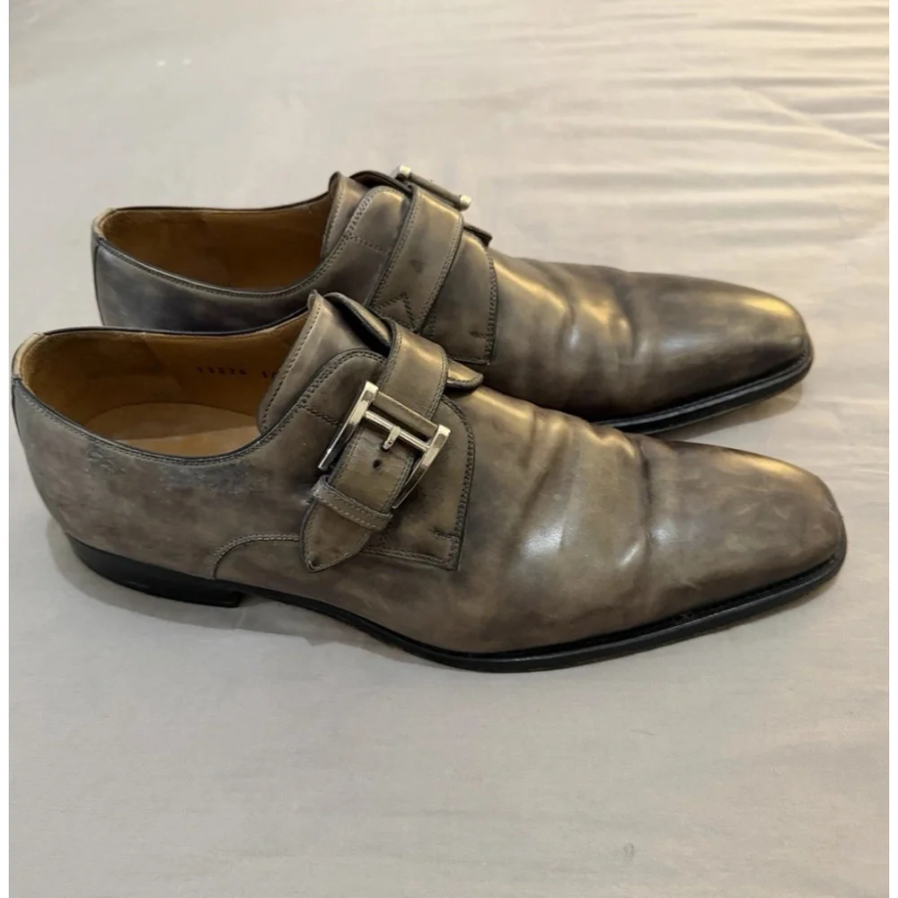 Magnanni Marco II Mens 10M Brown Leather Dress Shoes Single Monk Strap Buckle